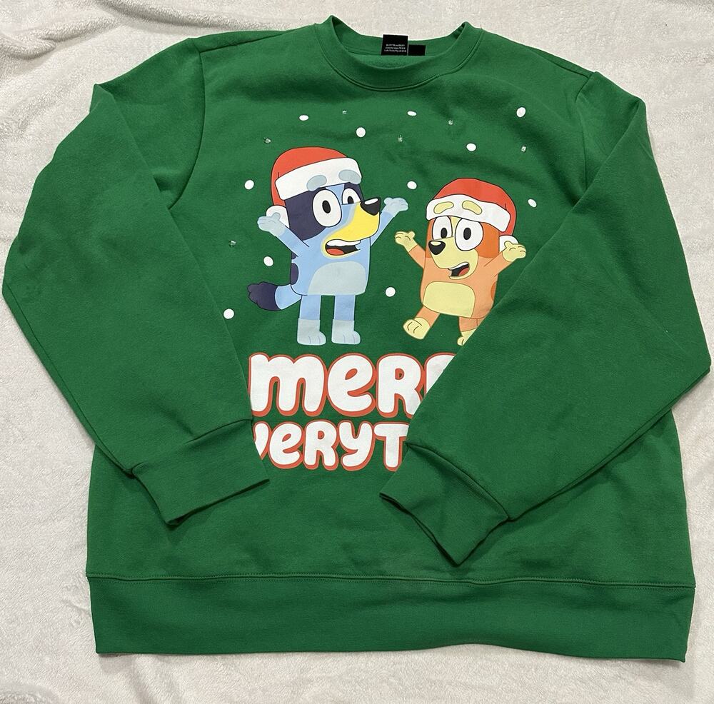 Bluey Christmas Green Bluey Sweatshirt Jingle Bells Merry Everything XX-Large